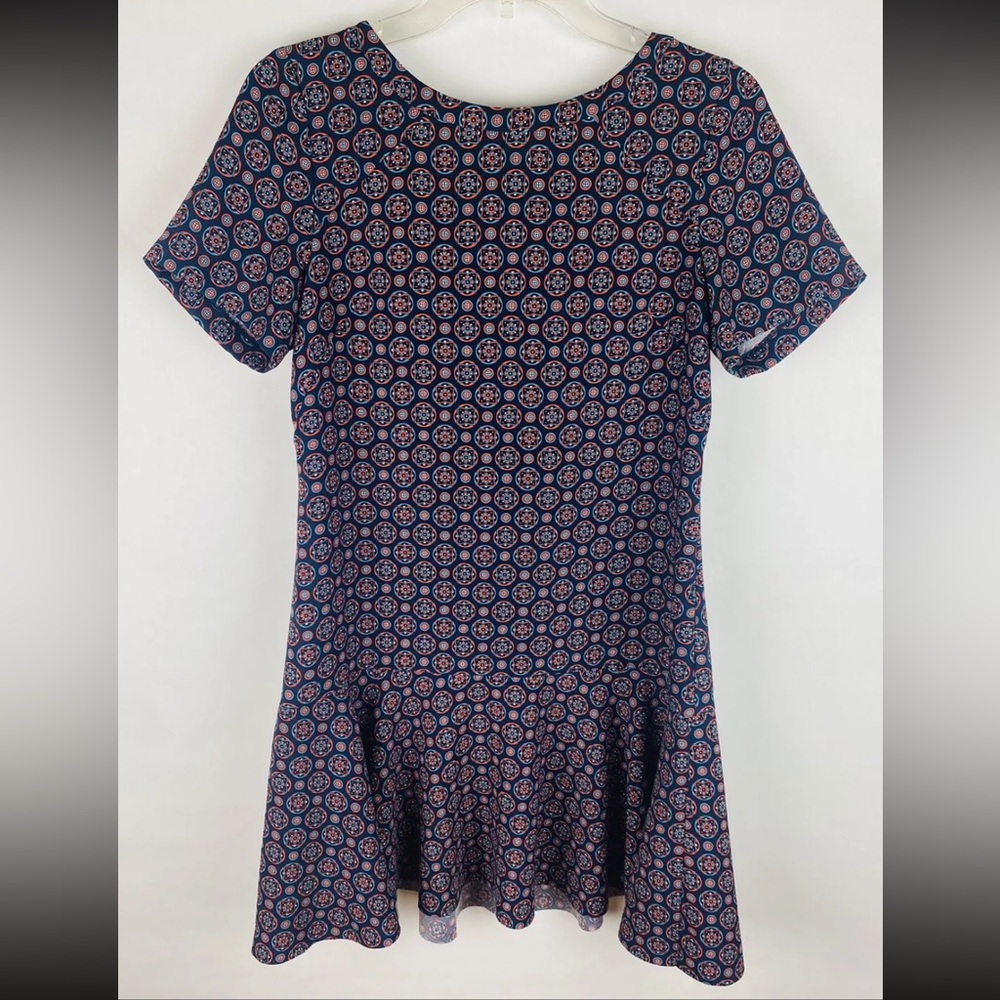 Banana Republic Women’s Dress 4 Red Blue Patterned Short Sleeve Trumpet A Line